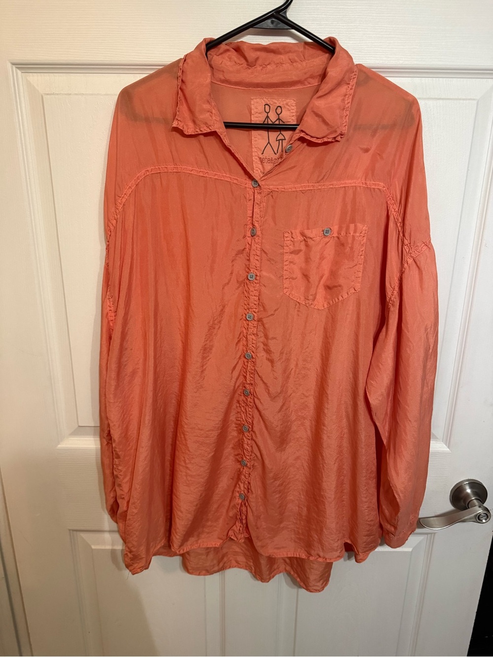 Johnny Was Pete & Greta Lightweight Coral Button-Up Shirt in 100% Silk